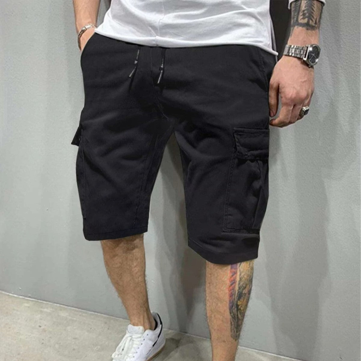 Men's Cargo Loose Straight-Leg Trendy Beach Mid-Length Pants