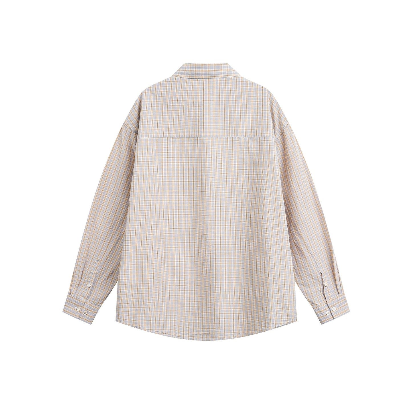 Color Block Plaid Long Sleeve False Two-Piece Patch Pocket Loose Fit Men's Shirt