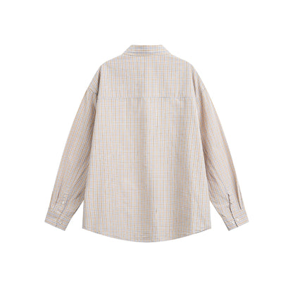 Color Block Plaid Long Sleeve False Two-Piece Patch Pocket Loose Fit Men's Shirt