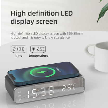 Smart LED Digital Alarm Clock with Wireless Charging, Multi-Function Temperature Display