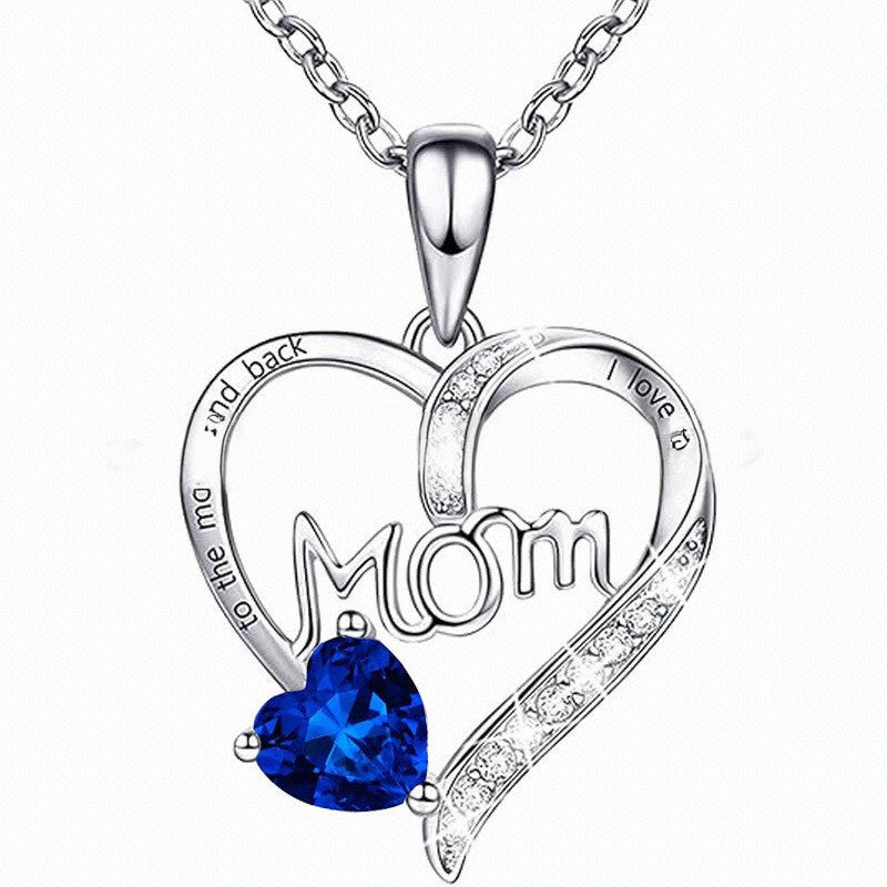 Heart-shaped Engraved Rhinestone Necklace for Mom