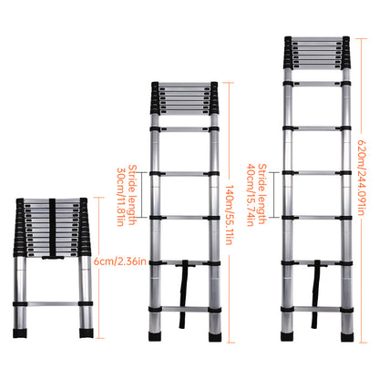 Heavy-Duty Stainless Steel Telescoping Ladder, 2.6-6.3M (8.5-20.7ft) 330lb Load, Anti-Slip Lock, for Home/RV/Attic, Room Decor