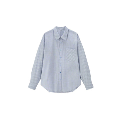 Casual American Style Plaid Long Sleeve Shirt with Pocket Loose Fit Men's Shirt