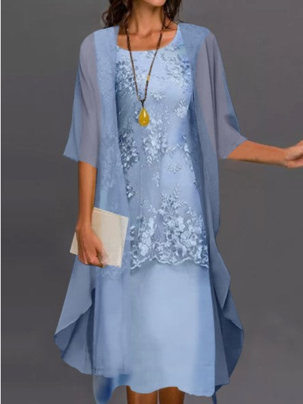 Elegant Lace Chiffon Dress Set