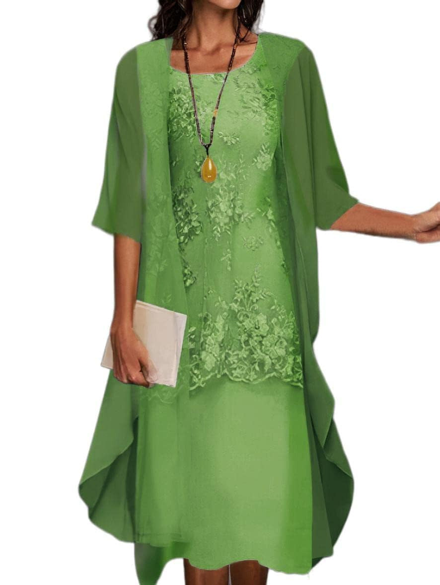 Elegant Lace Chiffon Dress Set