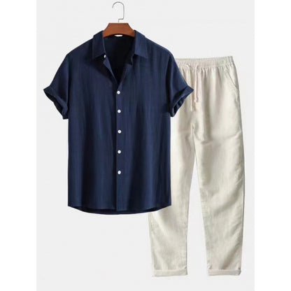 Men's Stand Collar Slim Fit Linen-Cotton Suit Set