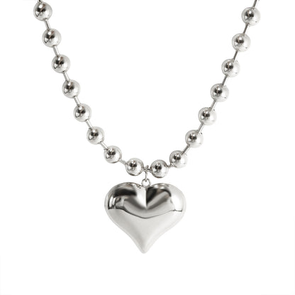 exaggerated bead chain 18K gold heart pendant necklace geometric minimalist hip-hop choker