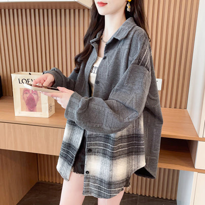 Cardigan Coat for Women, Spring Autumn Winter Lightweight Plaid Shirt, Plus Size Loose Fit Top for Women