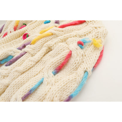 Heavy industry Fried Dough Twists twisted coarse needle hand knitting three-dimensional flower decoration medium length knitting cardigan coat for women