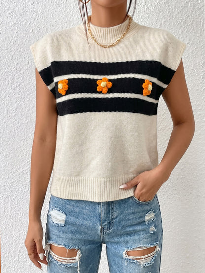 Striped Sleeveless Layered Women's Cardigan Casual Hand-crocheted Patchwork Knit Vest for Women