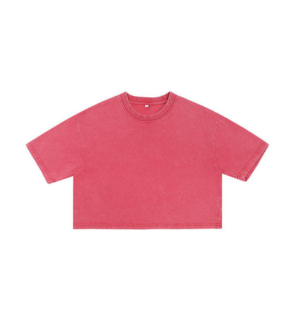 Short women's vintage washed snowflake pure cotton short-sleeve T-shirt