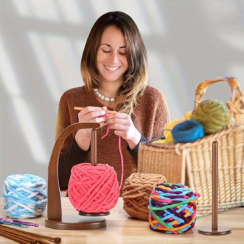 Magnetic Levitation Wool Winder, Portable Hand Spun Yarn Spinner, Manual Crochet Thread Support with Rotating Wooden Stand