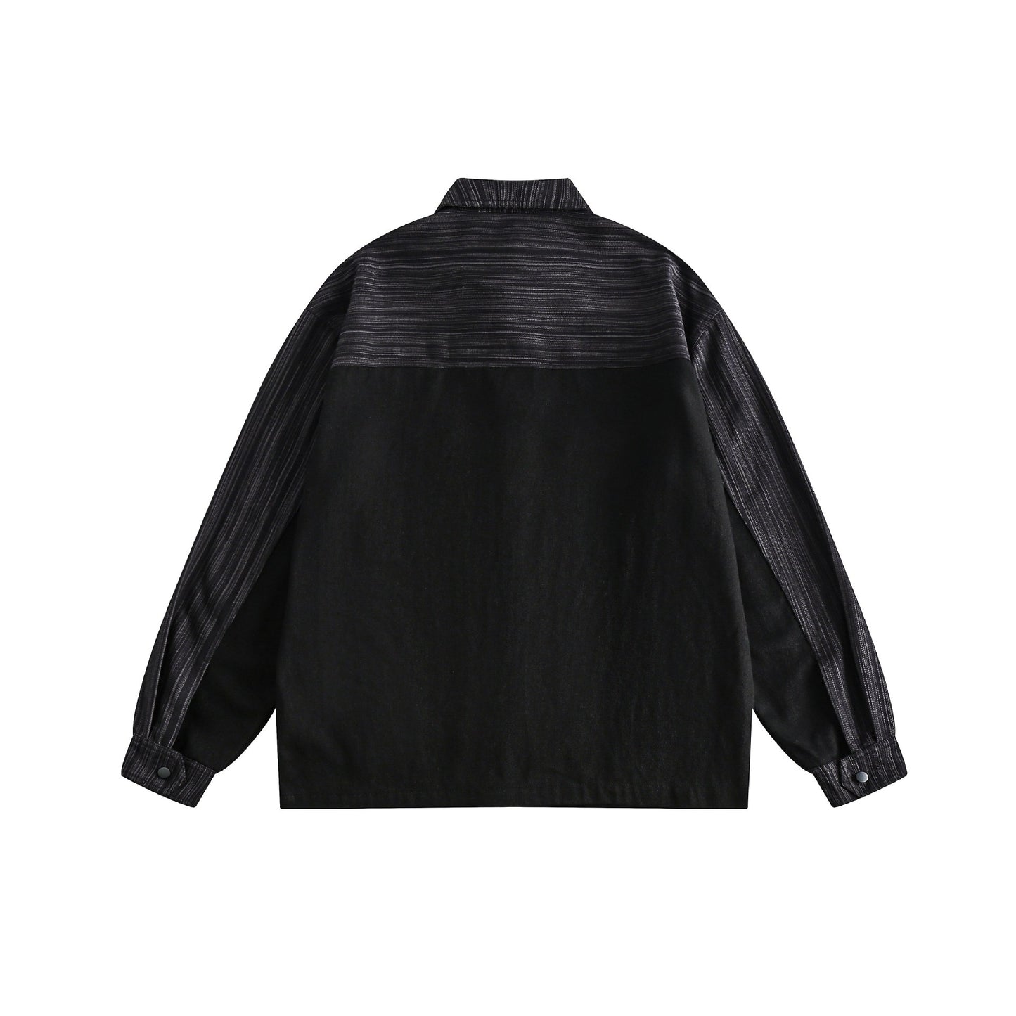 Stripe Color-block Spliced Loose Turn-down Collar Jacket