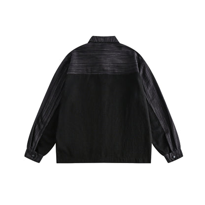 Stripe Color-block Spliced Loose Turn-down Collar Jacket