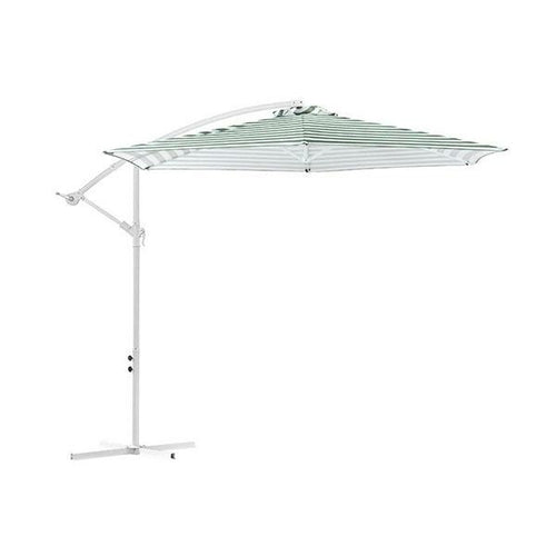 Green & White Striped Garden Patio Umbrella — Outdoor Sun Shade