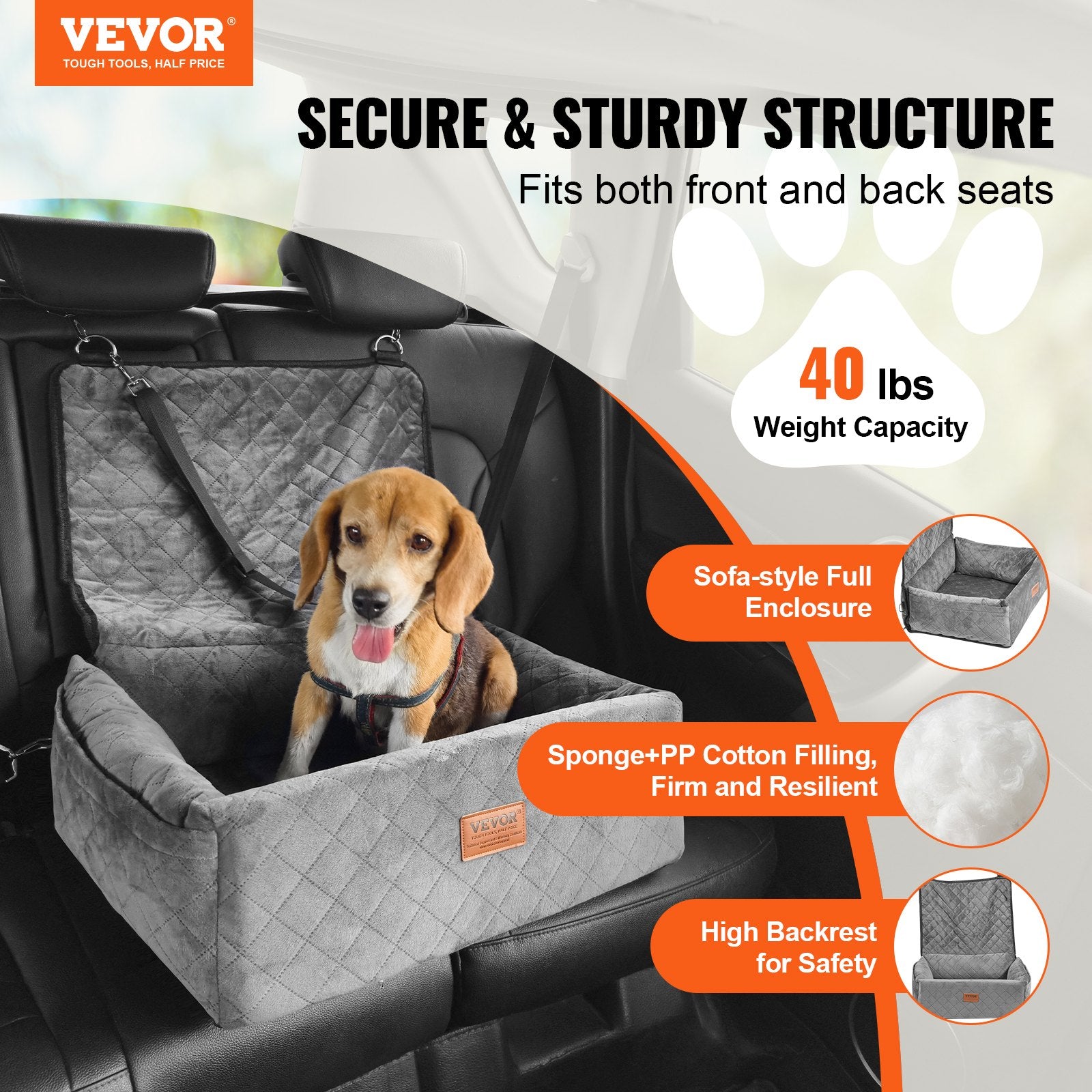 Dog Car Seat, Dog Booster Seat for Car with A Storage Pocket, Clip-On