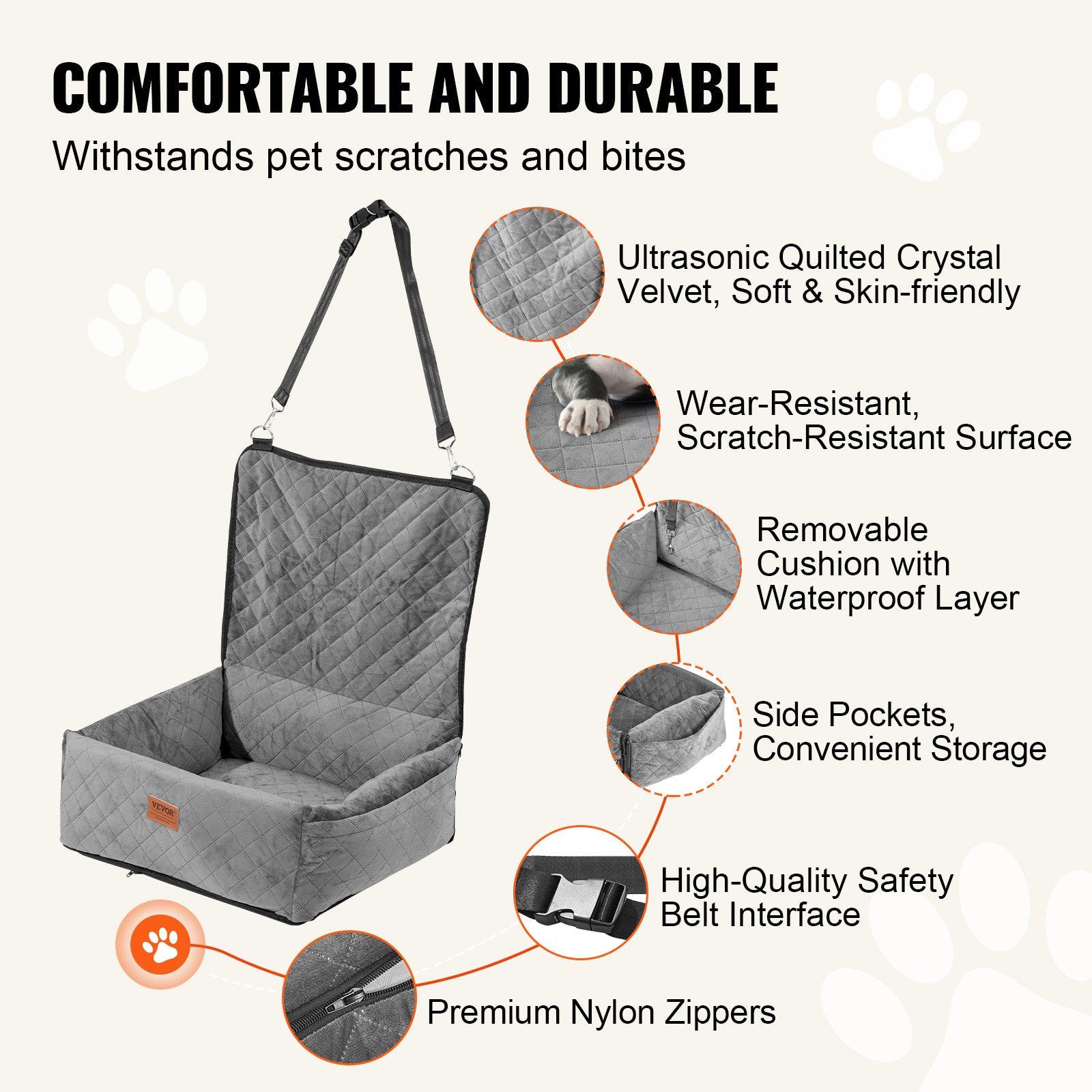 Dog Car Seat, Dog Booster Seat for Car with A Storage Pocket, Clip-On