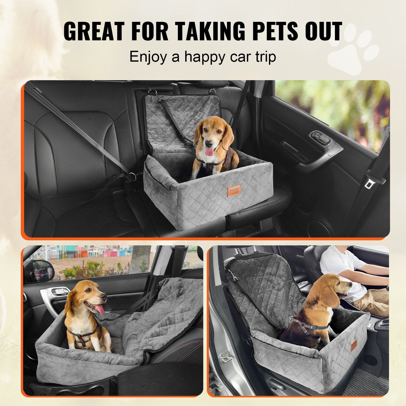 Dog Car Seat, Dog Booster Seat for Car with A Storage Pocket, Clip-On