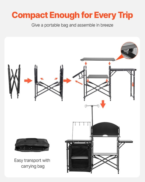 Portable Aluminum Camping Kitchen Table — Outdoor Cook Station