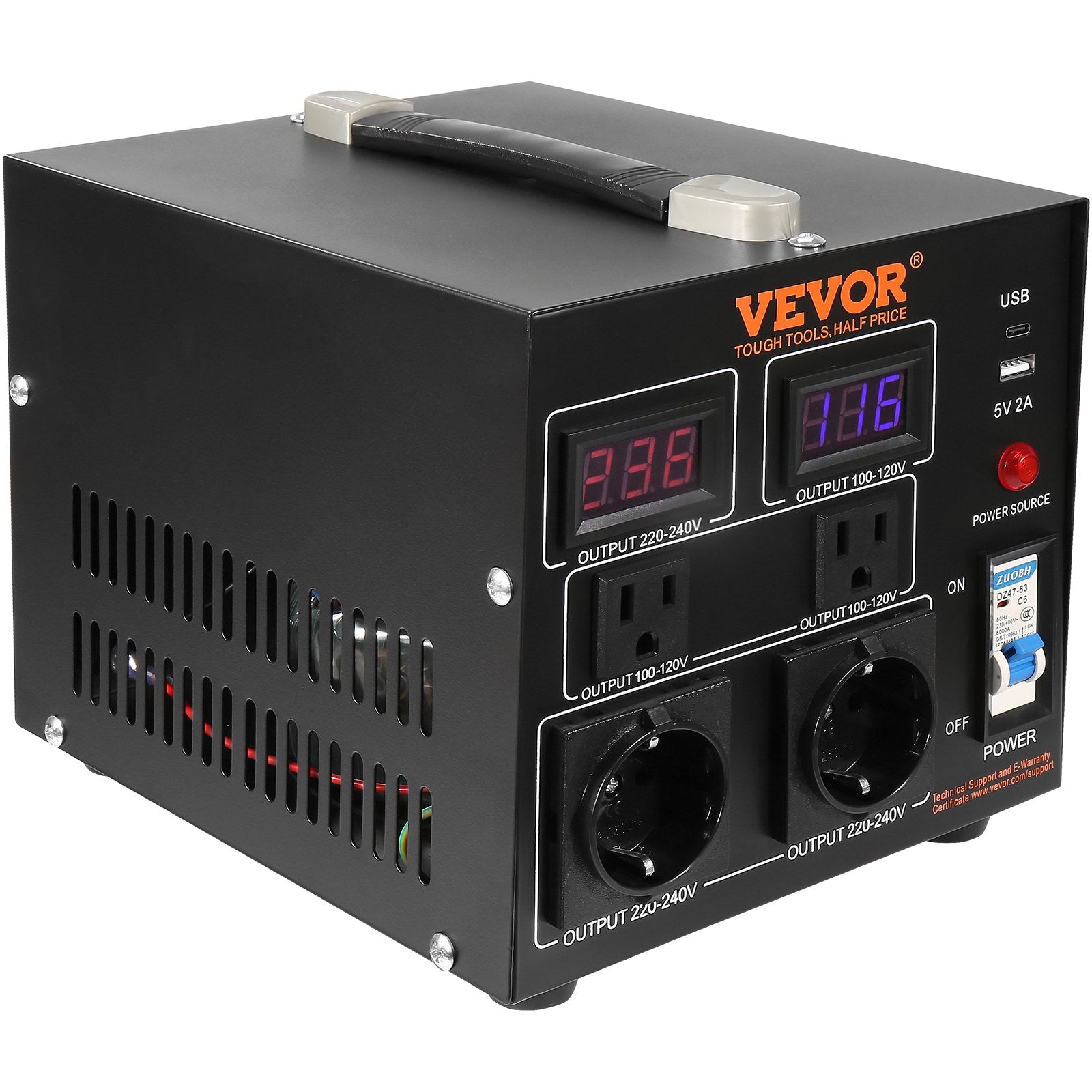 Voltage Converter Transformer, 2000VA, Heavy Duty Step Up/Down
