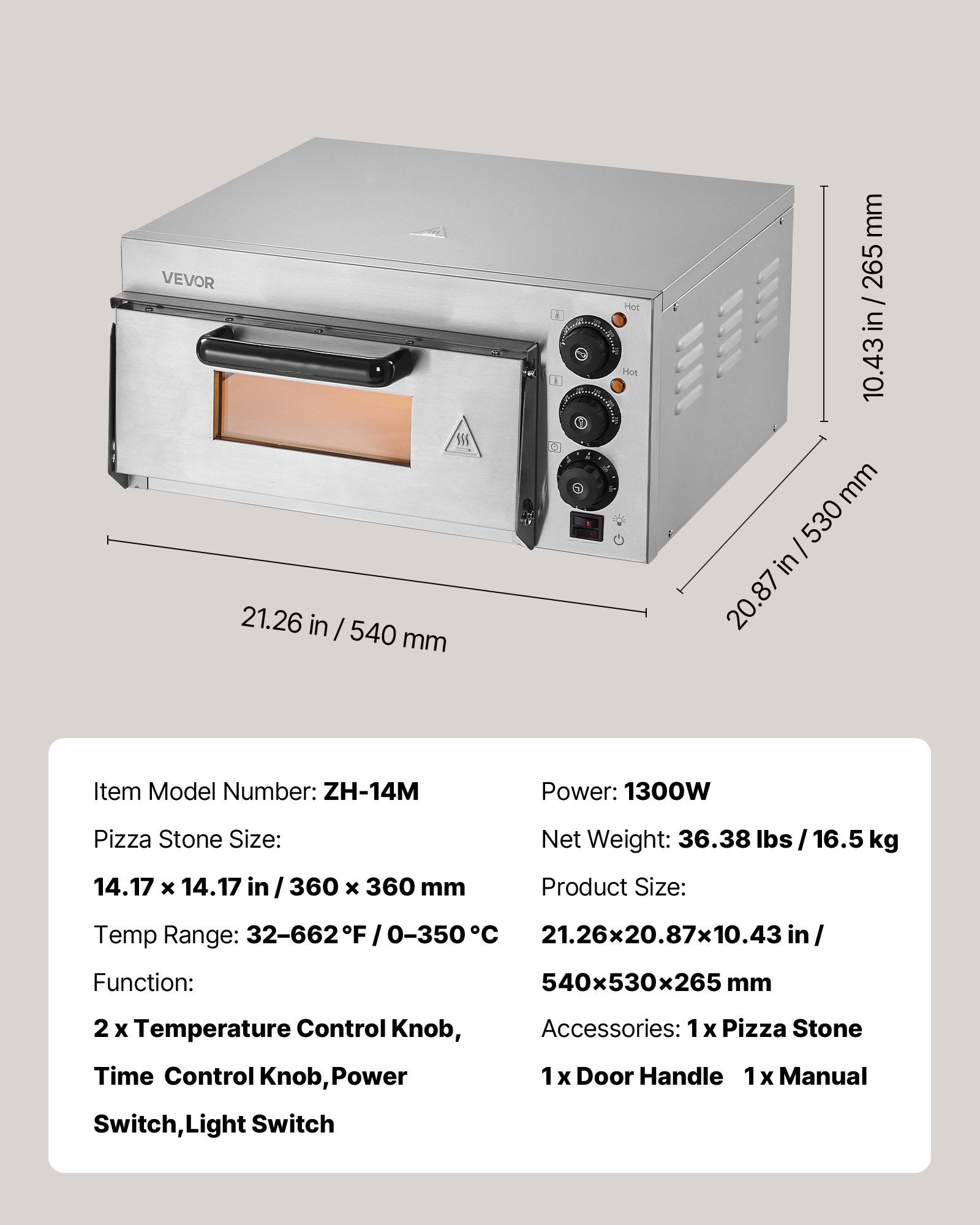 Commercial Countertop Pizza Oven Electric Pizza Oven for 35.56 cm