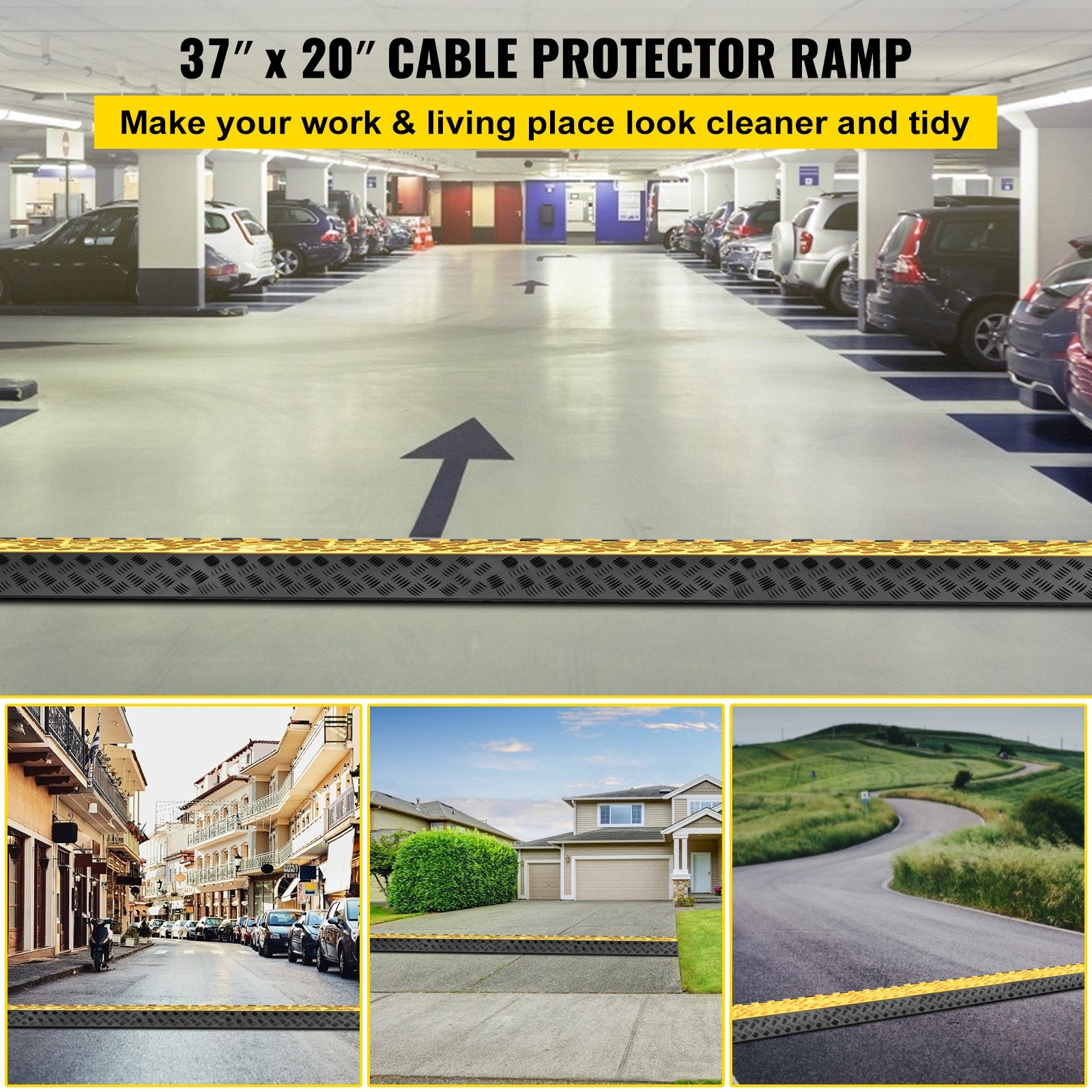 3 Channel Rubber Cable Protector Ramp 94.5x50x8 cm Heavy Duty Cable