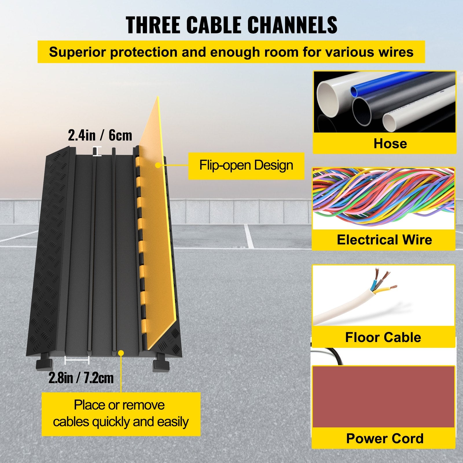 3 Channel Rubber Cable Protector Ramp 94.5x50x8 cm Heavy Duty Cable