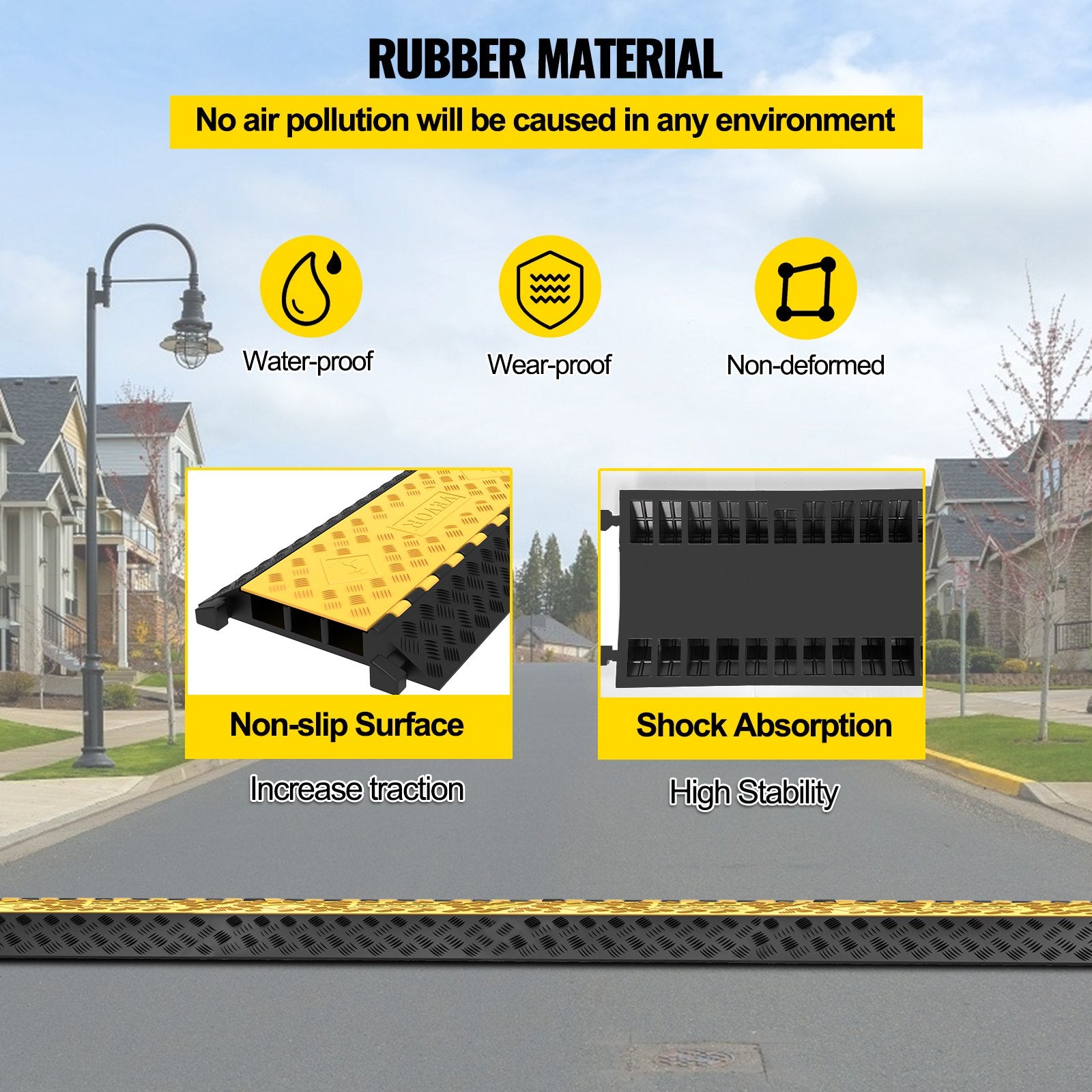 3 Channel Rubber Cable Protector Ramp 94.5x50x8 cm Heavy Duty Cable
