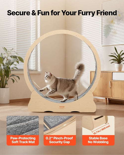 Cat Exercise Wheel, 120cm Wooden Cat Running Wheel for Indoor Cats up