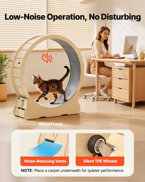 Cat Exercise Wheel, 120cm Wooden Cat Running Wheel for Indoor Cats up