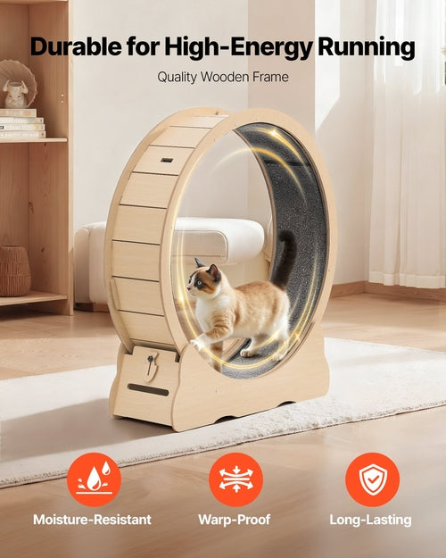 Cat Exercise Wheel, 120cm Wooden Cat Running Wheel for Indoor Cats up