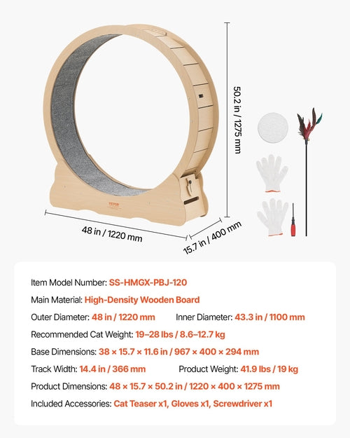Cat Exercise Wheel, 120cm Wooden Cat Running Wheel for Indoor Cats up
