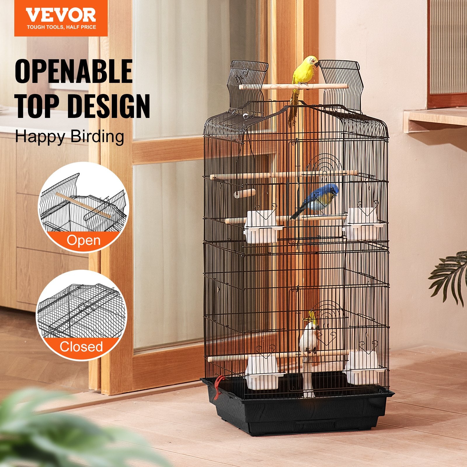 41-inch Open Top Large Parrot Bird Cage, Hanging Bird Cage for