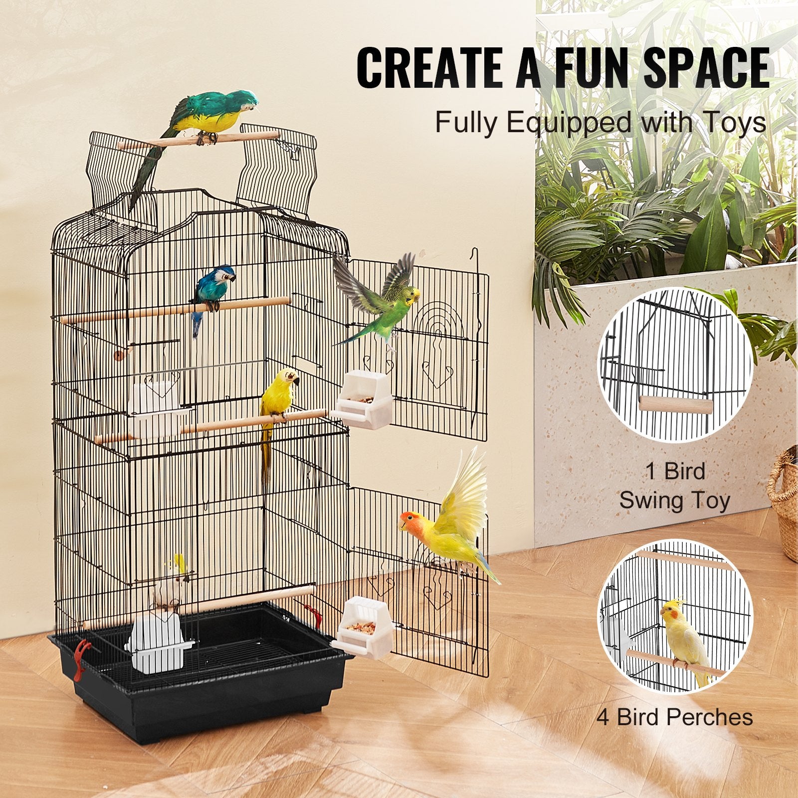 41-inch Open Top Large Parrot Bird Cage, Hanging Bird Cage for