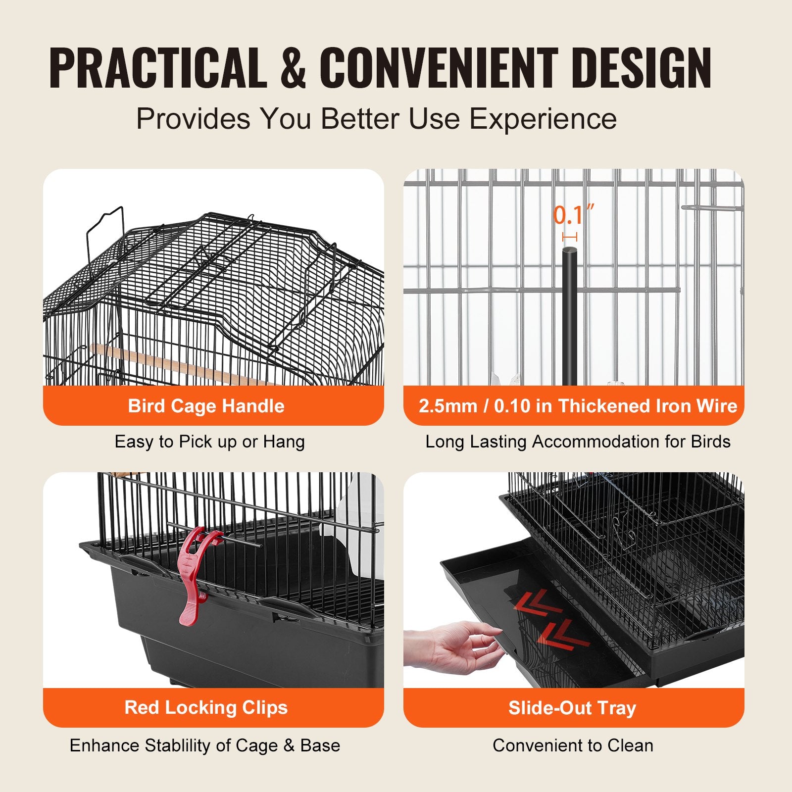 41-inch Open Top Large Parrot Bird Cage, Hanging Bird Cage for